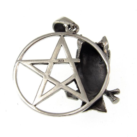 Solid 925 Sterling Silver Owl Pentacle Pagan Pentagram Pendant - Picture 5 of 5